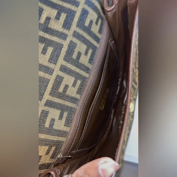 Vintage Fendi Zucchino FF Canvas Saddle Shoulder Bag Brown - Picture 8 of 13